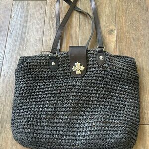Patricia Nash Black Woven Raffia Tote